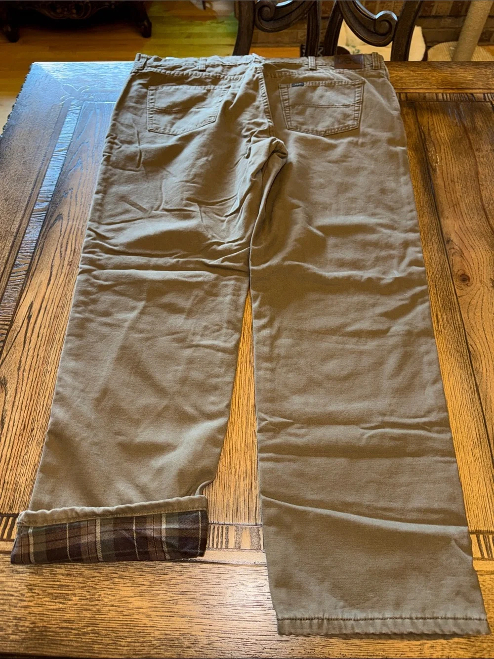 Lee Men's Flannel Lined Tan Relaxed Jeans with Plaid Cuff